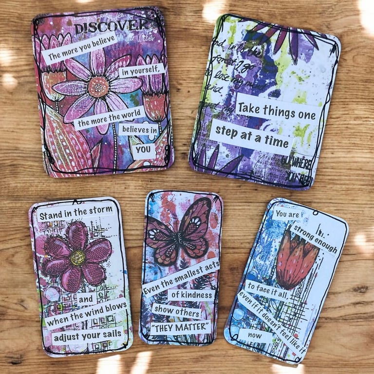 Set of 5 Handmade Affirmation Art Cards – Inspirational Quote Cards