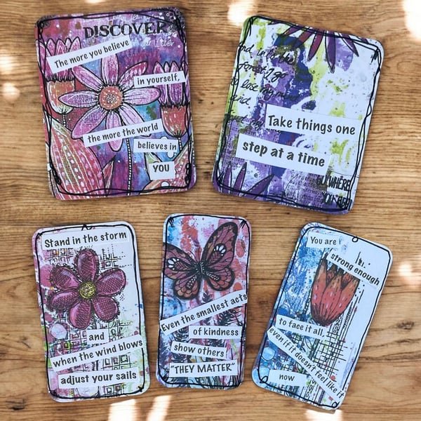 Set of 5 Handmade Affirmation Art Cards – Inspirational Quote Cards