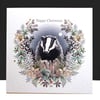 A Christmas Badger Garland - Handmade Christmas Card