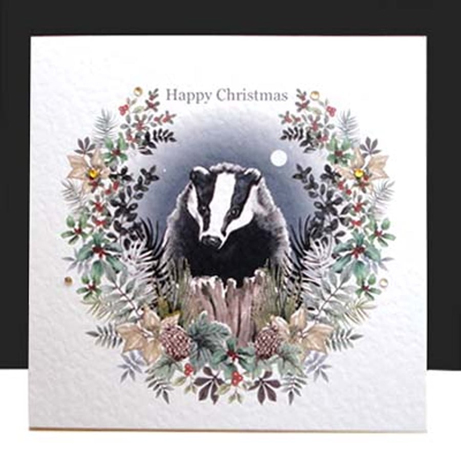 A Christmas Badger Garland - Handmade Christmas Card