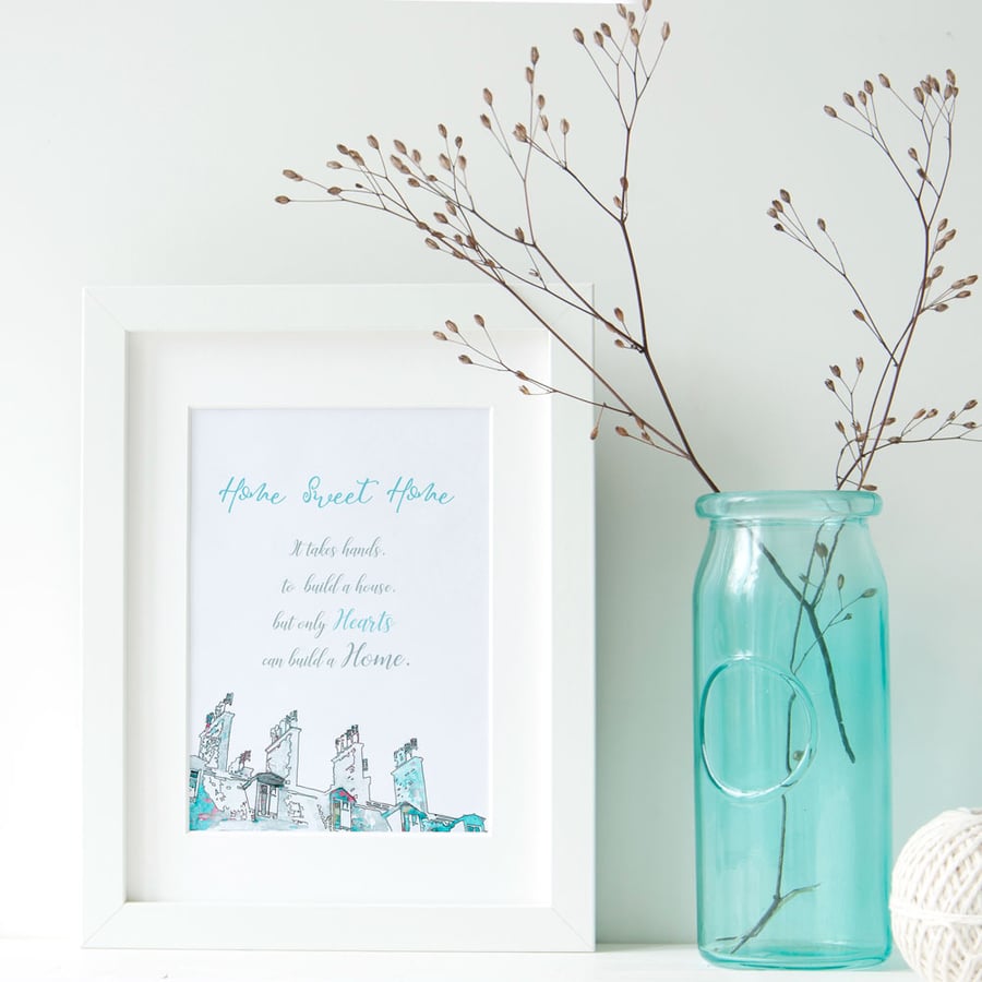 Home Sweet Home - Wall Art - Quote - Illustrated Print