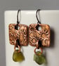 Square Copper and seaglass drop earrings, recycled material - Image 2