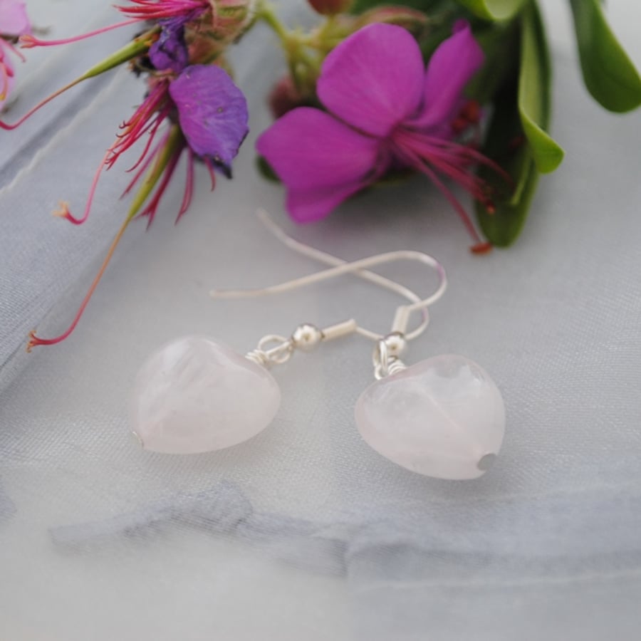 Rose quartz heart earrings