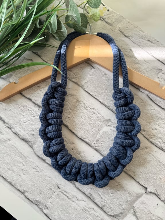 Chunky Woven Cotton Cord Necklace - Navy Blue