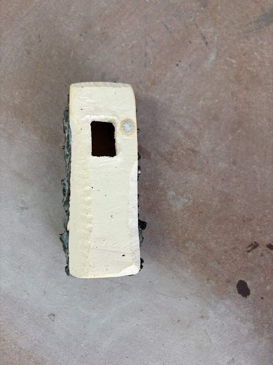 White Number 3, 2025. Rectangular white and green ceramic micro vase. 