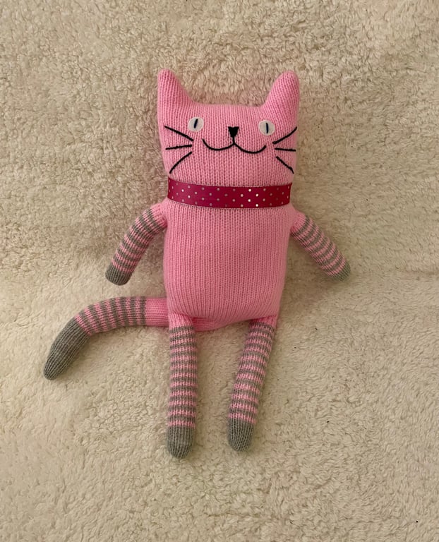 Hand Knitted  Cat doll  - Stuffed cat 