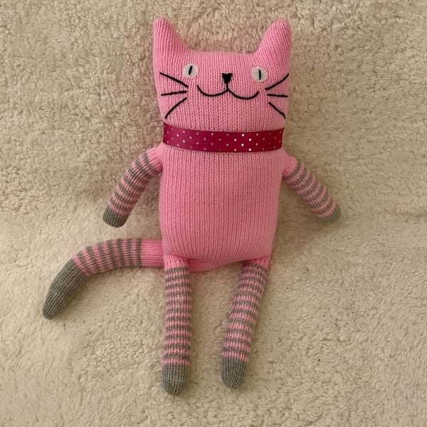 Hand Knitted  Cat doll  - Stuffed cat 