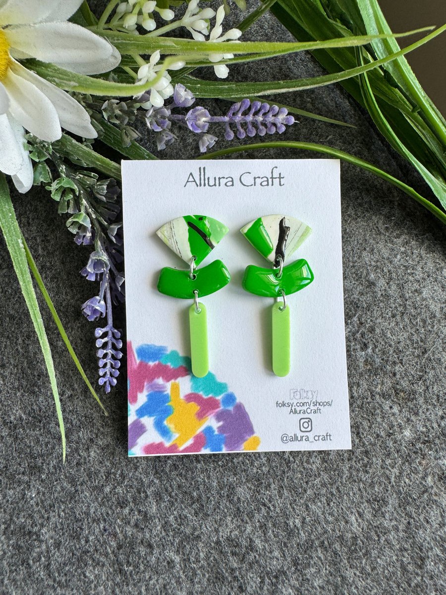 Spring Green Composite Dangle Earrings