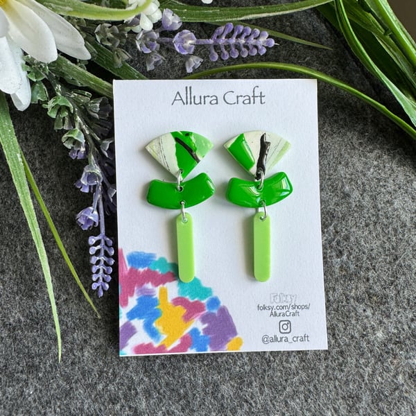 Spring Green Composite Dangle Earrings
