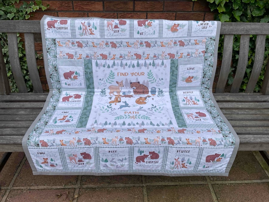 Handmade Patchwork Quilt or Throw featuring Forest Friends