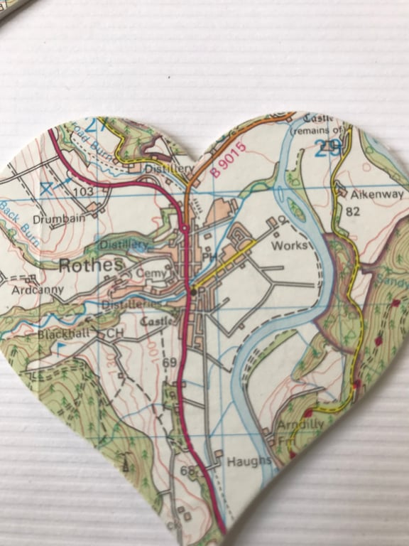 ROTHES  Vintage map art. 4” white frame. Scottish places. 