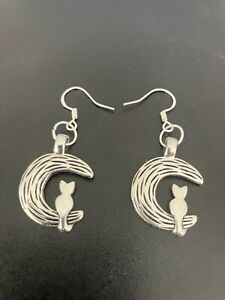 moon cat charm hook earrings
