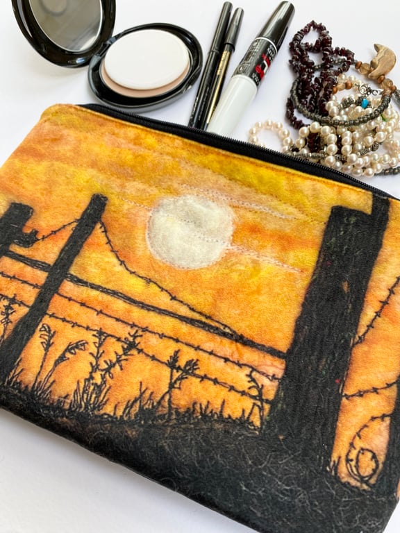 Sunset velvet makeup, Jewellery, toiletries bag, pencil case or kindle pouch.