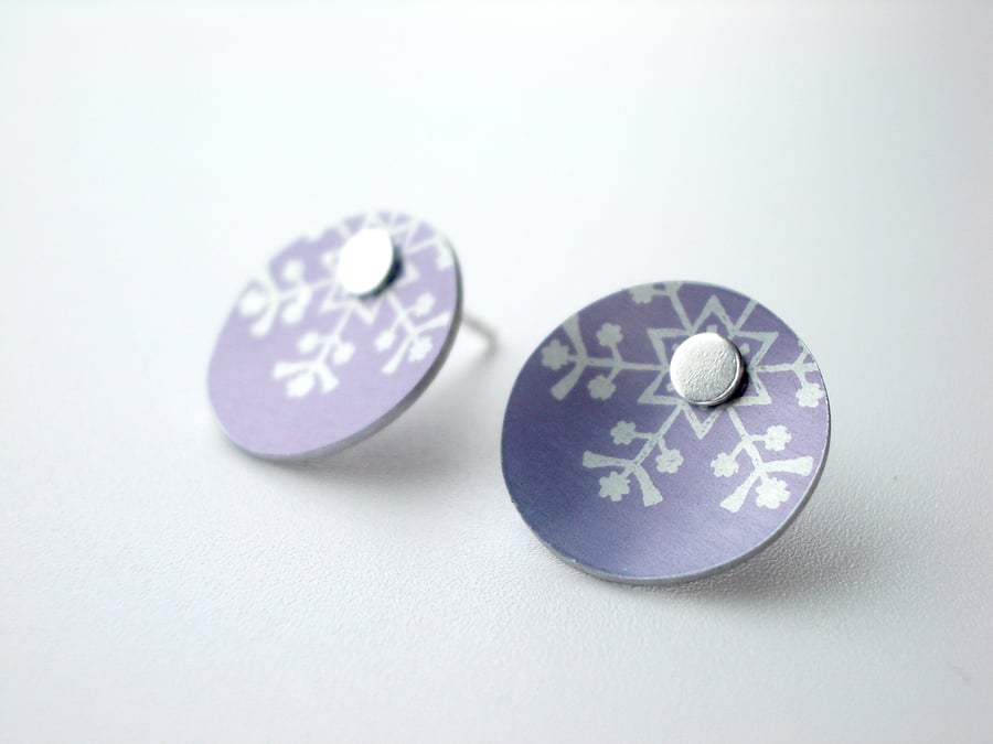 Christmas snowflake earring studs in purple