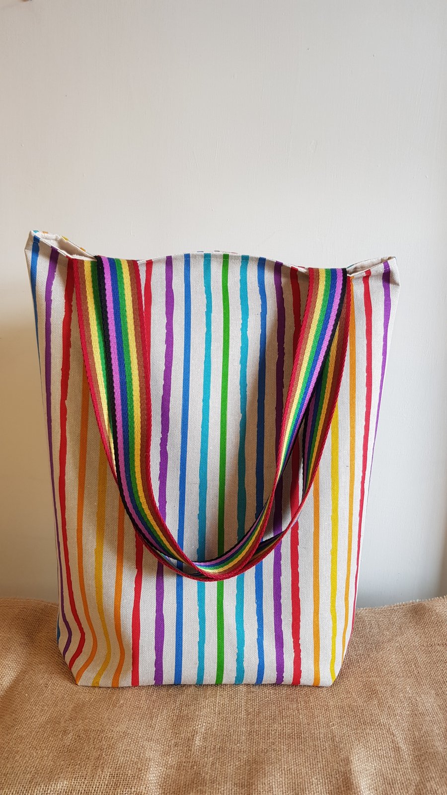 Rainbow Tote bag with long handles