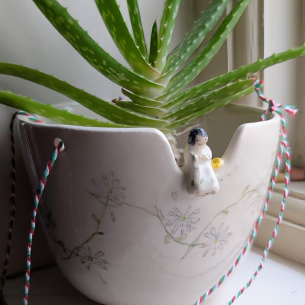 Hanging planter with angel, daisy chain & footprints Perfectly Imperfect