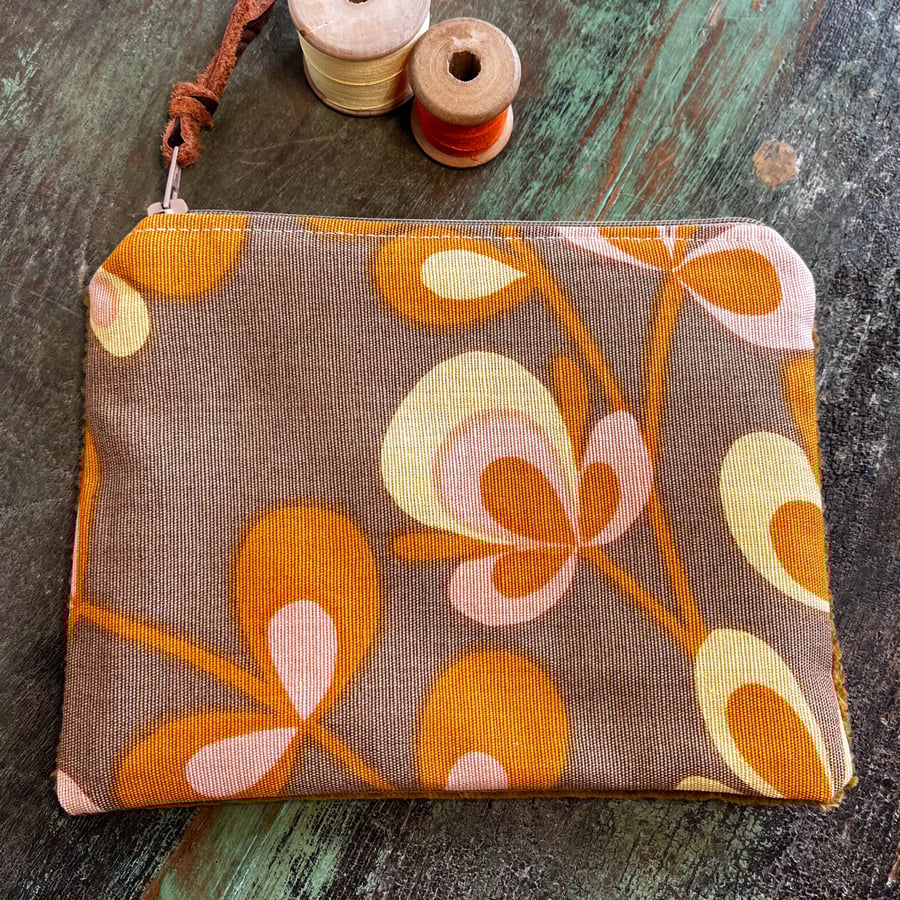 Reclaimed retro floral and corduroy zip pouch