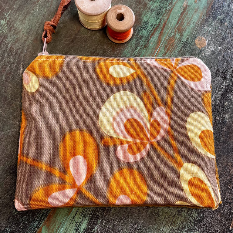 Reclaimed retro floral and corduroy zip pouch