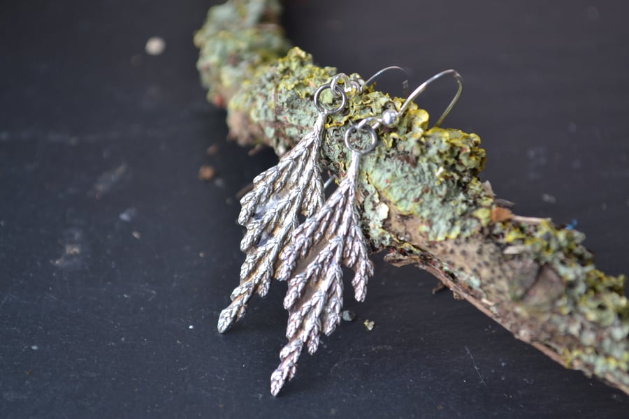 Handmade Fine Silver Evergreen dangle earrings