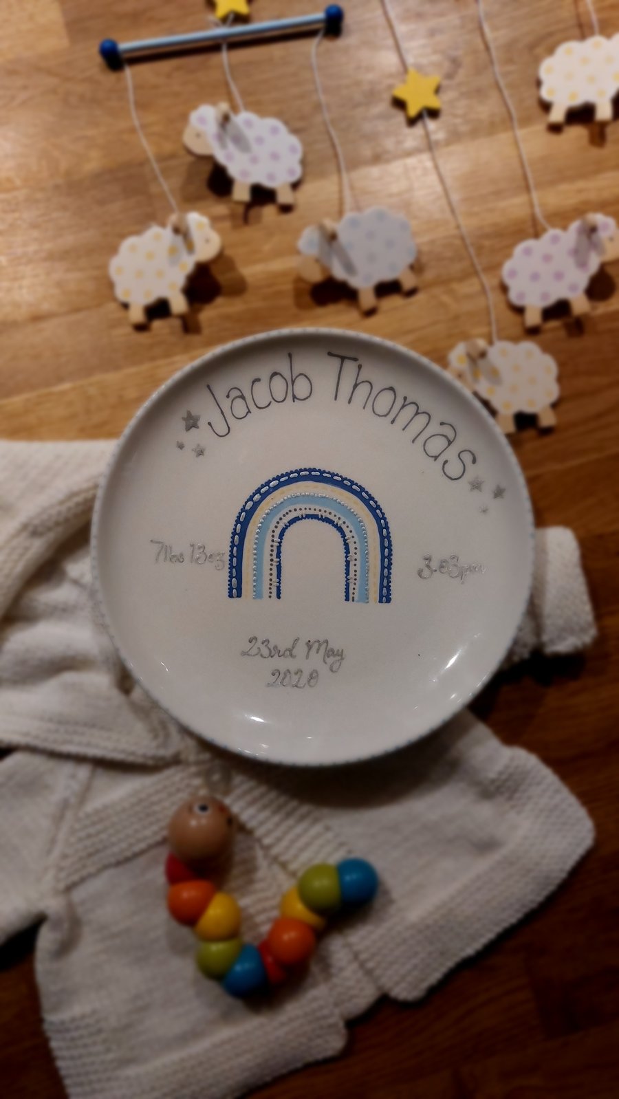 New Baby gift, baby girl, baby boy, rainbow baby, personalised baby gift plate