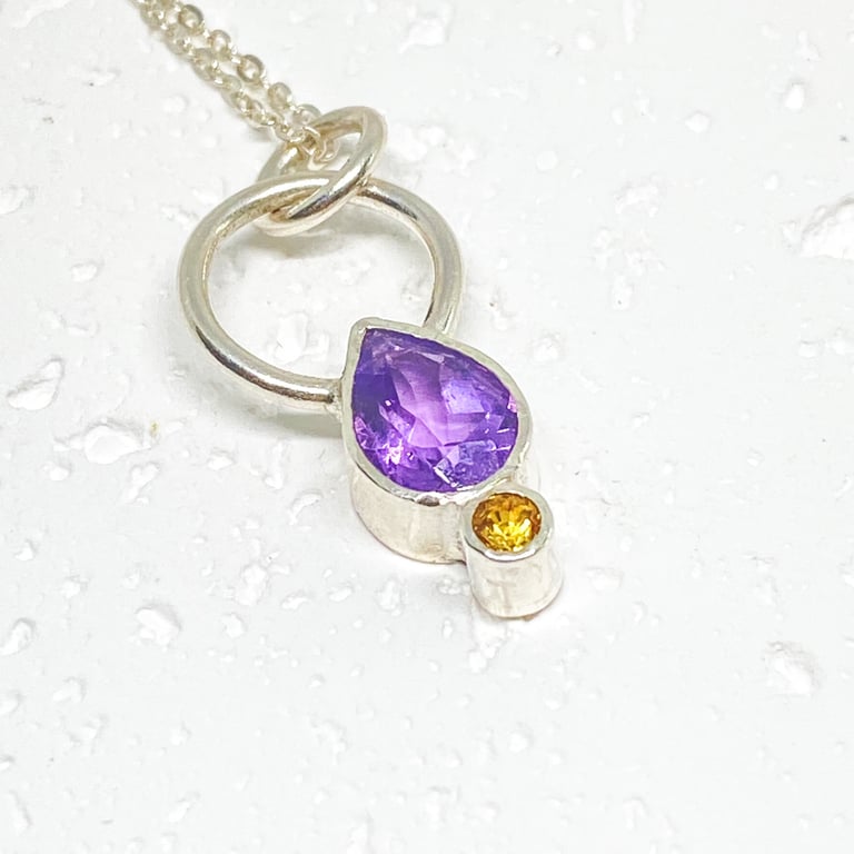 Amethyst and Sapphire Pendant Necklace 