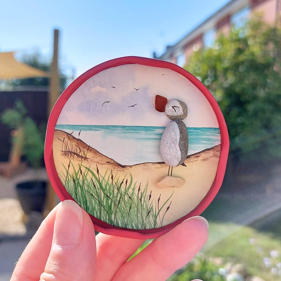 Handmade Sea Glass Puffin Fridge Magnet, Meaningful Coastal Keepsake Gift