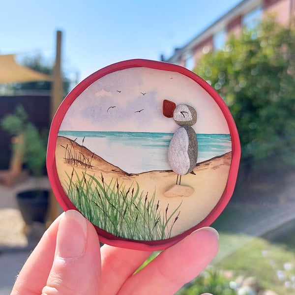 Handmade Sea Glass Puffin Fridge Magnet, Meaningful Coastal Keepsake Gift