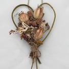 Dried Flower and Foliage Heart Shape Decoration. Handmade. 16x10cm.