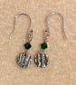 Circular silver earrings with green Swarovski crystals  - Image 1