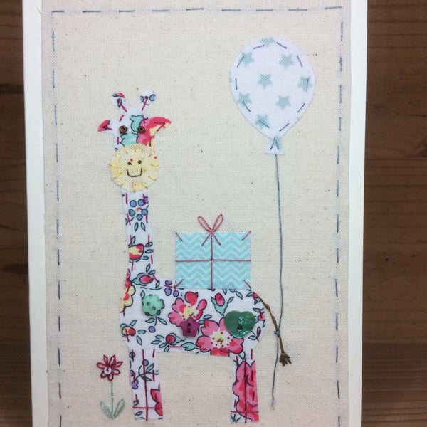 Gertie Giraffe hand embroidered card