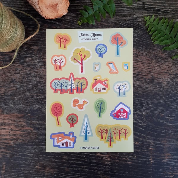 Farm House and Woodland Sticker Sheet