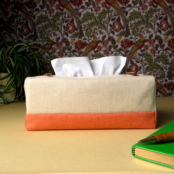 Rectangle Tissue Box Cover - Two Tone Sand and Orange