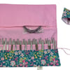 Interchangeable knitting needle case with Liberty floral fabric, addi pouch