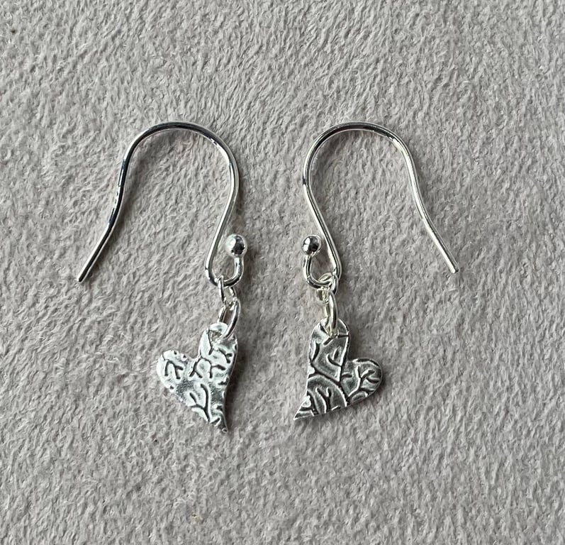 Small heart, pure silver earrings on sterling silver ear wires. 