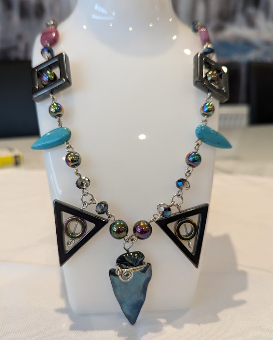 Recycled Sterling Silver necklace with  Hematite, Howite, Magesite ( N445)