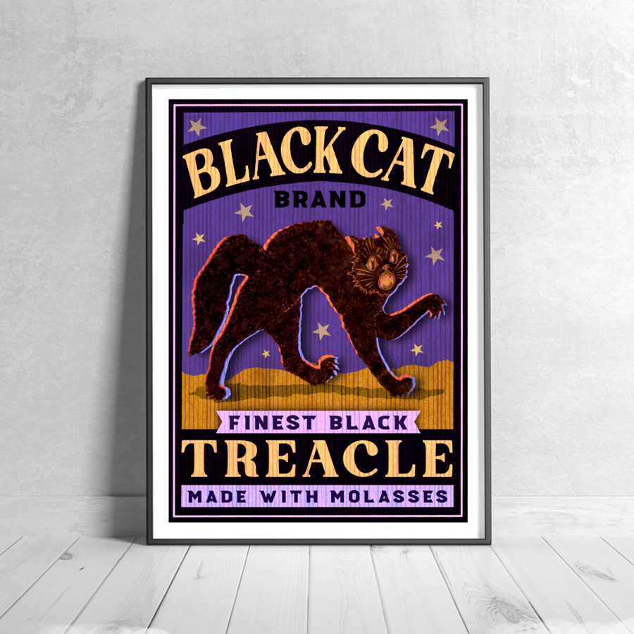 Black Cat Treacle Art Print (A4 or A3)