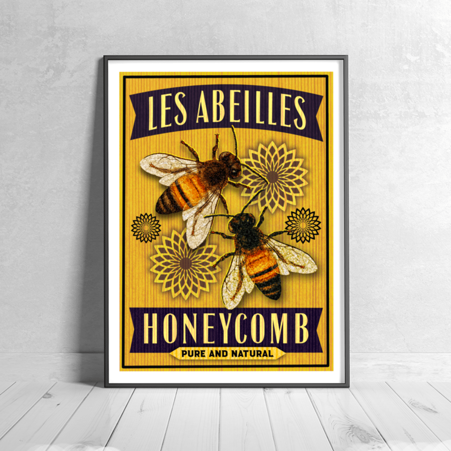Les Abeilles Honeycomb Art Print (A4 or A3)