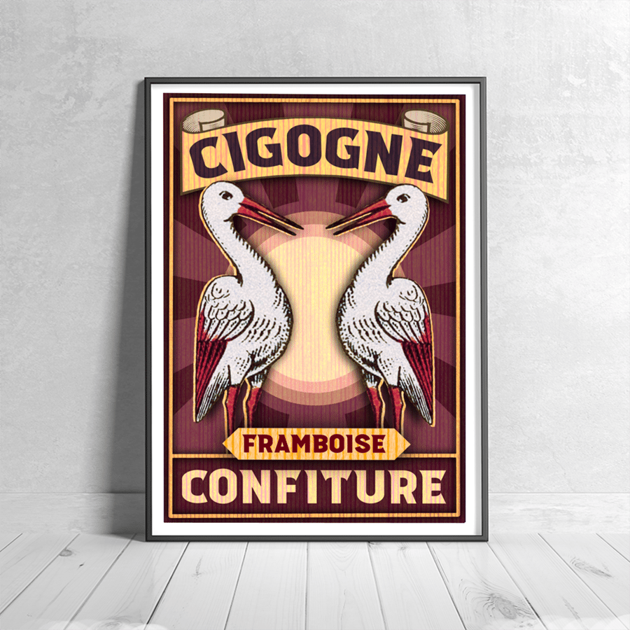 Cigogne Framboise Confiture Art Print (A4 or A3)
