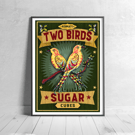 Two Birds Sugar Cubes Art Print (A4 or A3)