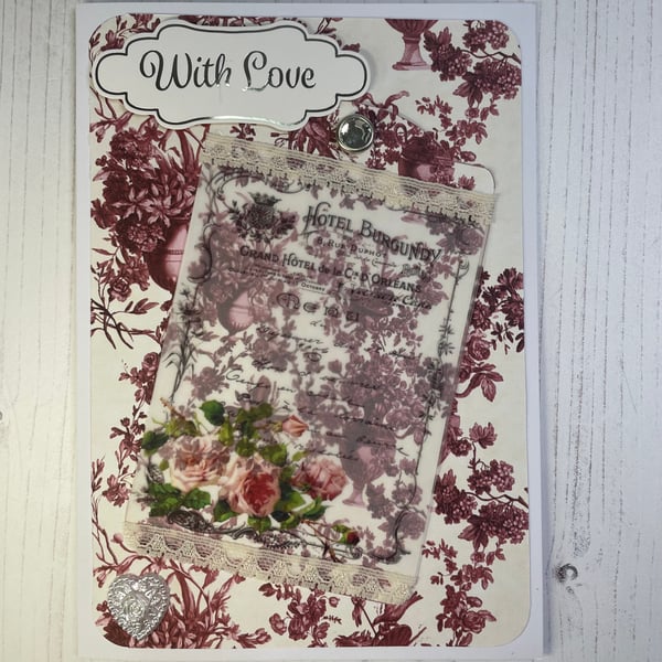 With Love Greeting Card Vintage Style French PB1
