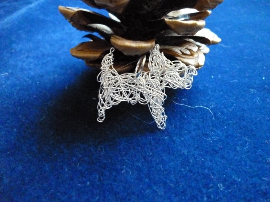 Hand made silver plated wire pendant -  dog shape