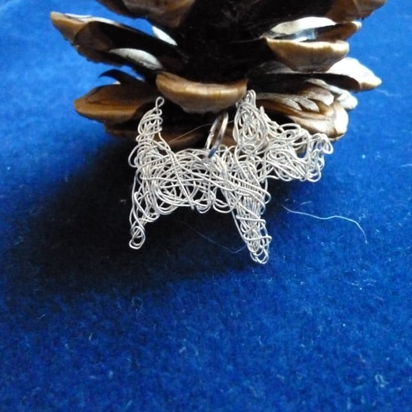Hand made silver plated wire pendant -  dog shape