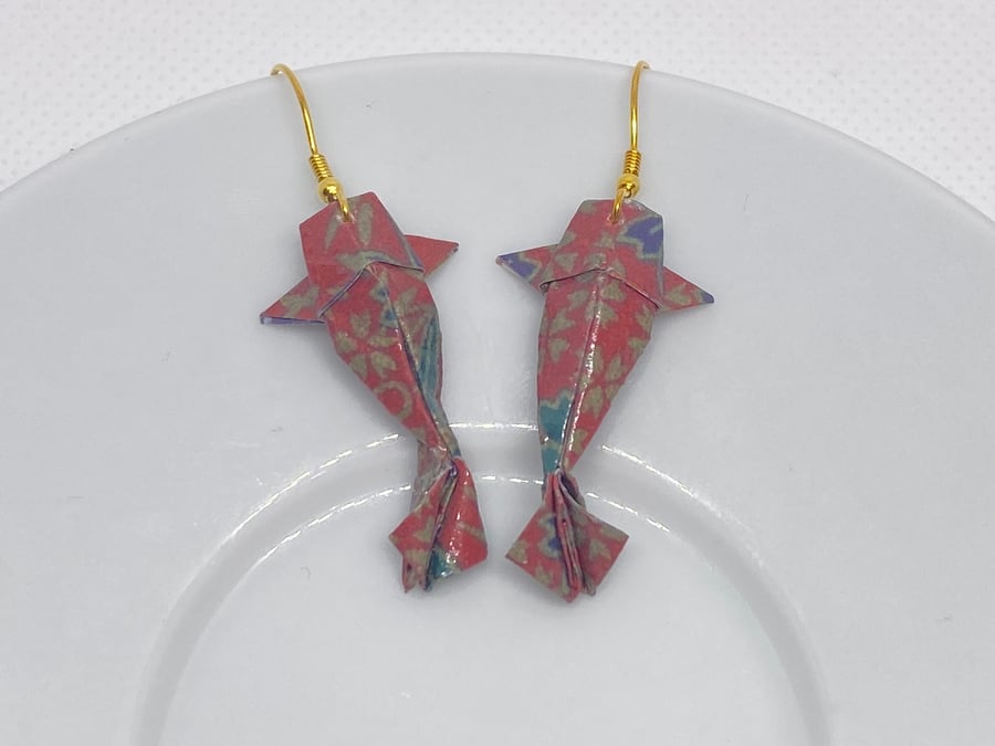 Origami Koi Fish Earrings, Carp Earrings, Origami Fish Earrings, Paper Earrings