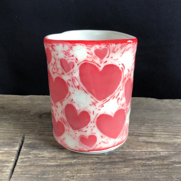 Perfectly Imperfect - Sgraffito Hearts Handleless Porcelain Jug