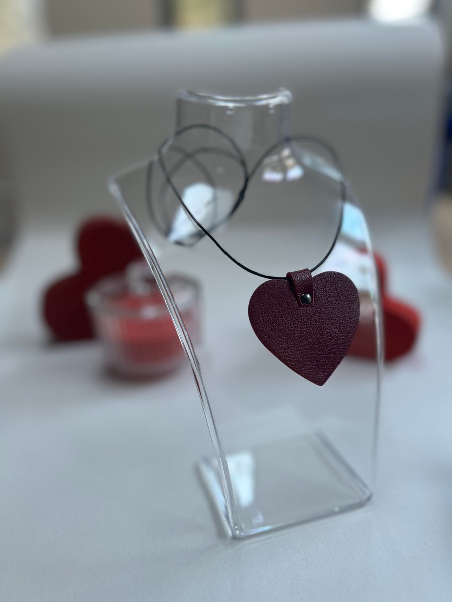Red leather heart pendant with long leather thong