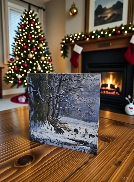 Winter Badger Christmas Card Woodland Snow Scene