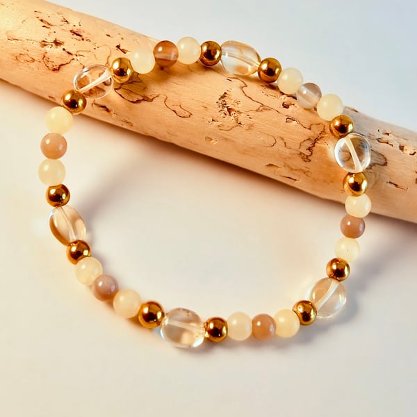 Citrine, Ambronite, Agate And Hematite Bracelet - Handmade In Devon