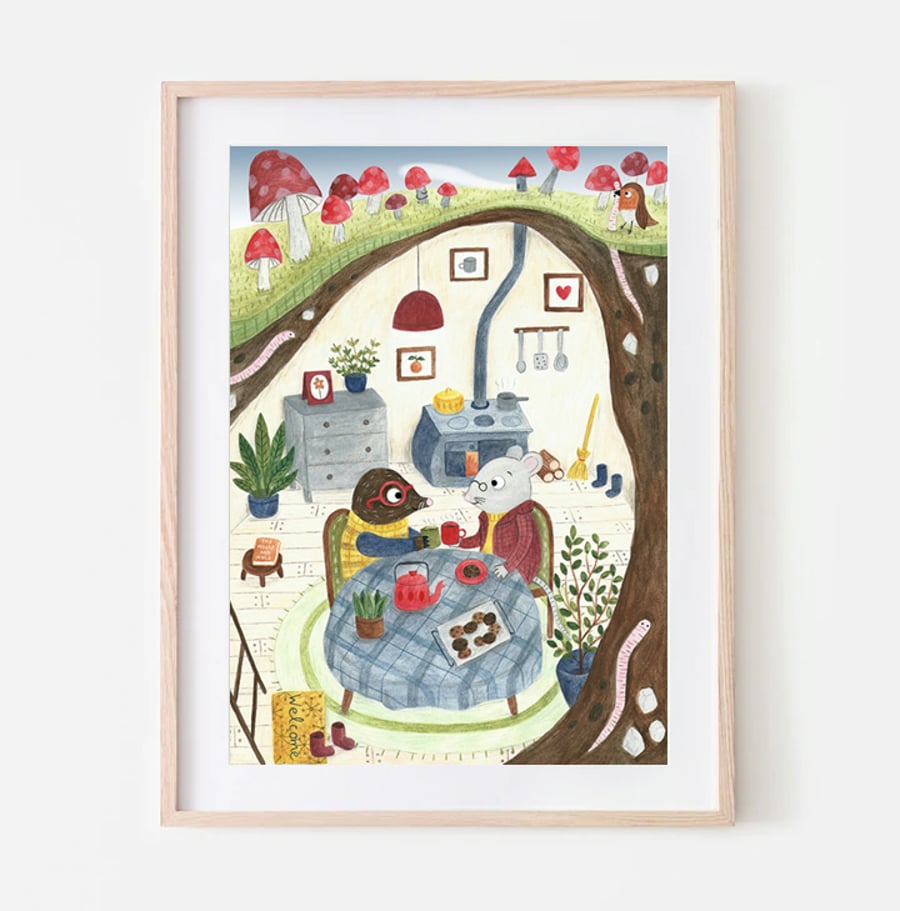 Mouse and mole - The Wind In the Willows - Mouse illustration - A4 art print