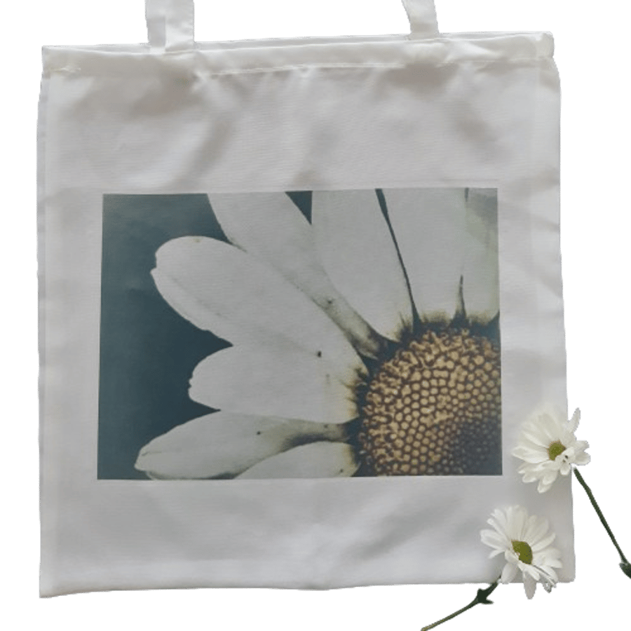 Large tote bag - long handled shopper - beach bag -  daisy floral print.