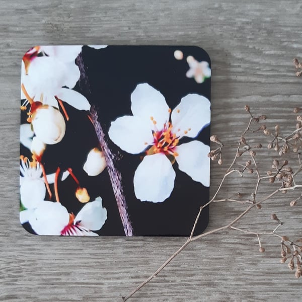 Blossom print mdf coasters, boxed set of 4.